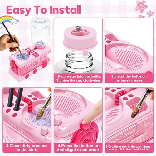 Paint Brush Cleaner with Water Circulation, Upgraded Abs Paintbrush Rinser with 9-Well Palette, 9 Brush Holders, Portable Leak-Proof Art Supplies Rinsing Station Washer for Beginners Artists