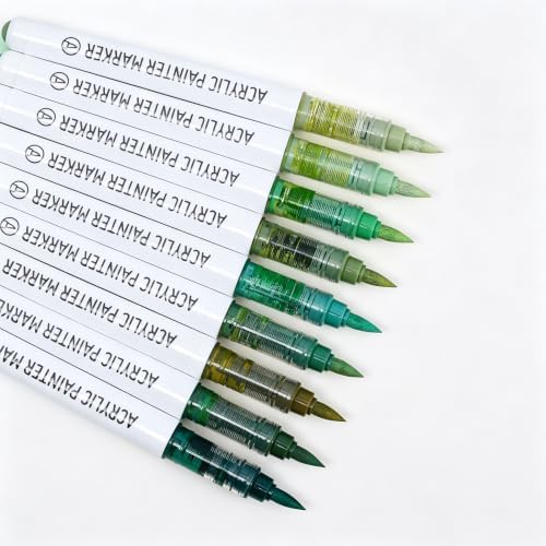 languo Acrylic Paint Markers, 9 Colors Sage Green Series, Soft Brush Tip