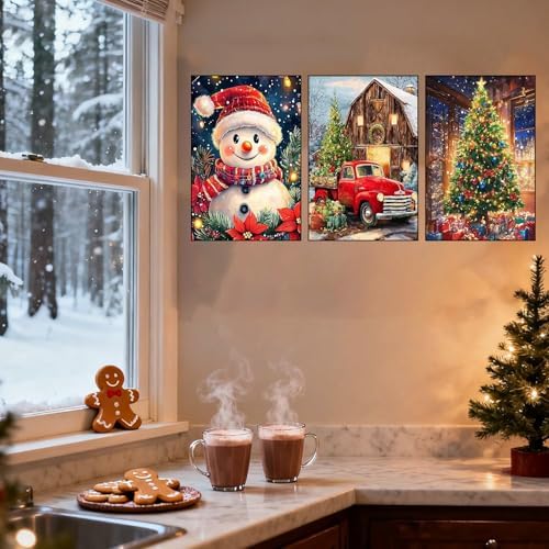 Axquilon 3 Packs Christmas Framed Paint by Numbers Kit for Adults 8x10in