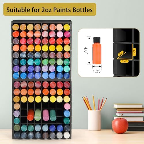 Krafetto 2 Pack 64-Grid Paint Organizer for 2 Oz Bottles, Wall Mount, Black