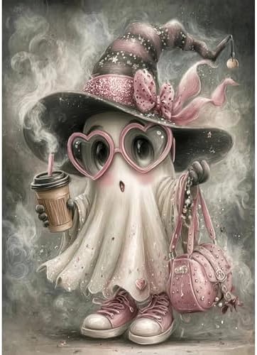 ckdiluy Halloween Diamond Art Kits for Adults Beginners, 5D DIY Cute Ghost Diamond Painting Kits, Full Round Drill Diamonds Dots Gem Art Crystal, Home Wall Decor 12X16 Inc