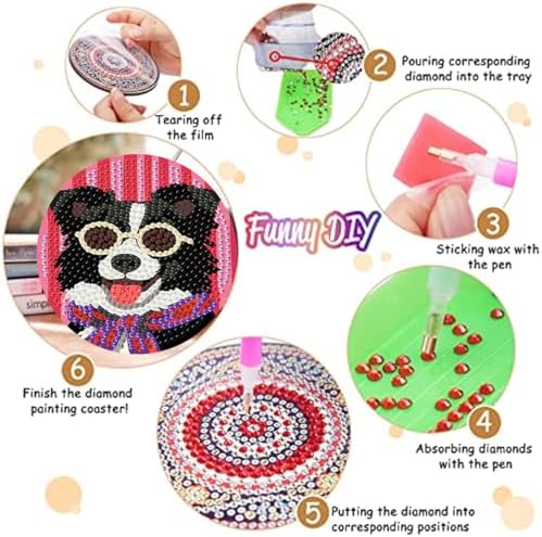8 Pack Diamond Art Coasters,Funny Dog Diamond Painting Coasters Kits