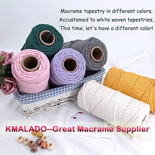 Natural Macrame Cord 3mm x 109yards Colored Macrame Cord 2mm/3mm/4mm/5mm/6mm Macrame Cotton Cord, Twisted Macrame Yarn, Soft Craft Cord Macrame Rope Macrame Supplies (Dark Coffee, 3mm*109Yards)