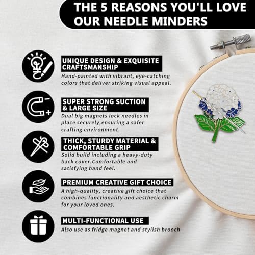 Magnetic Needle Minder Magnet Embroidery Accessories and Supplies Embroidery Needle Holder Cross Stitch Holder Needlework Supplies (White Hydrangea)