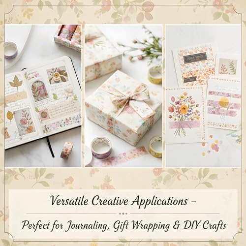 Washi Tape Set, 18 Rolls Washi Stickers, Assorted Sizes, for Junk Journal Scrapbook Tape, Bullet Journaling Scrapbooking Supplies, Planner Sticker DIY Craft DéCor (Floral)