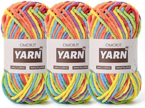 3 Packs Plush Chenille Chunky Crochet Yarn - Baby Yarn for Crocheting Soft - Velvet Yarns Knitting for Blankets Crafts - Fluffy Amigurumi Yarns 150g / 196.8yds (3 Rainbow)