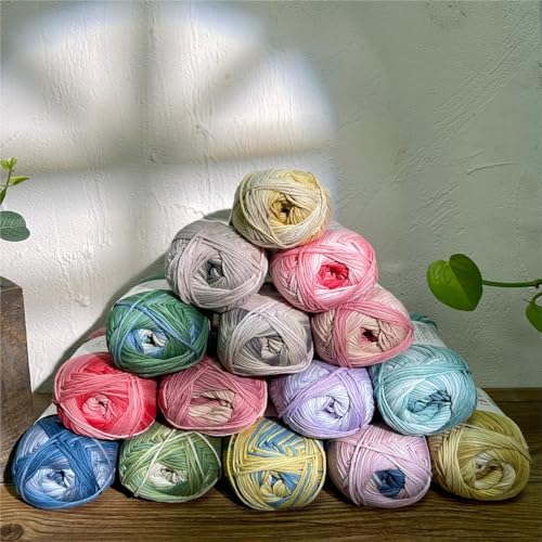 Fine Knitted and Crocheted Cotton Yarn, 100% Long Staple Cotton Yarn Multicolour Gradient Yarn, Infant Sports, 2 Packages 100 g/3.52 oz (50 g/162 yds per Strand)-sc11