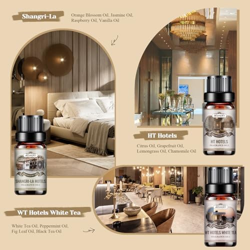 Hotel Diffuser Oils Gift Set - 6x10ML Luxury Fragrance Oil Blend, Hotel Scent Essential Oils Set for Diffuser, Candle, Soap Making Scents