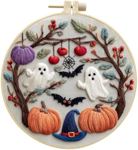 RUIQLXHANG Halloween Ghost Pumpkin Embroidery Kit for Beginners