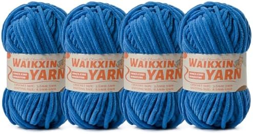 （4 Blue） 4 Pack Super Soft Fuzzy Chenille Chunky Yarn for Crocheting, 400g (350yds) Velvet Fluffy Amigurumi Yarn for Hand Knitting Baby Blankets Weaving Craft