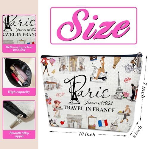 Paris Travel Gift Makeup Bag, City Themed Cosmetic Pouch for Women