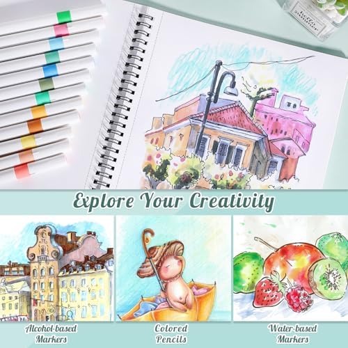 Marker Paper Pad 8.3 × 11.7 in, 50 Sheets, 120gsm Spiral Bound Sketchbook | Bleed-Resistant Coated Paper, Acid-Free, Smooth for Alcohol Markers, Pencils & Layering, Easy-Tear Spiral Pages