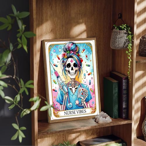 GOUOYANA Paint By Numbers Kit for Adults-Skull Nurse Vibes Funny Canvas | Adult Paint by Number Kits on Canvas for Painting DIY Skull NURSE VIBES Painting Art by Numbers for Home Wall Art Gift12X16in
