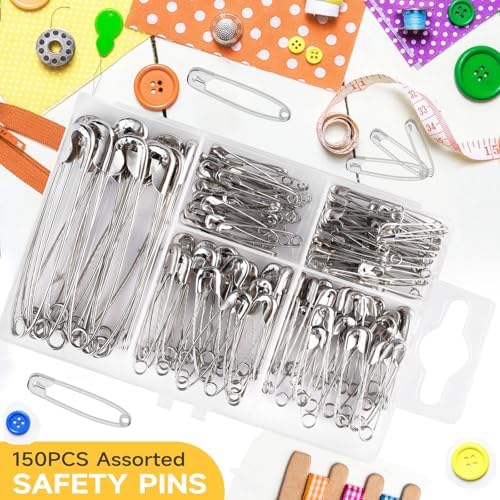 Huhuhero 160Pcs Safety Pins, Large & Small Safety Pins for Clothes Sewing