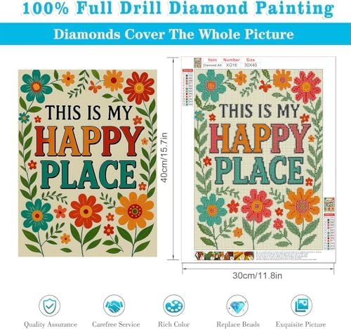 CraftBliss 5D Diamond Painting Kit for Adults, This is My Happy Place Floral Pattern, 11.8×15.7 Inch Round Dot DIY Diamond Art, Colorful Flower Wall Decor for Home Living Room Bedroom Decoration