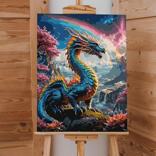 Lovepefe Dragon Paint By Numbers Kit for Adults Beginner with Framed Colourful Dragons Paint By Number Kits Acrylic On Canvas Easy Oil Painting Kit for Gift Home Wall Decor 12x16 Inch