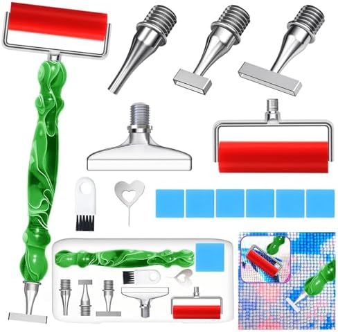 Huanlys Diamond Art Pens Tools Diamond Painting Accessories Kits with Screw Steel Rose Gold Metal Tip Nibs Placers Roller Tool Accessories (Green Silver)