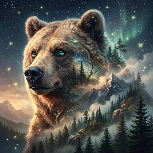 WNPOKN Forest Bear Diamond Art Kits for Adults 14x14inch