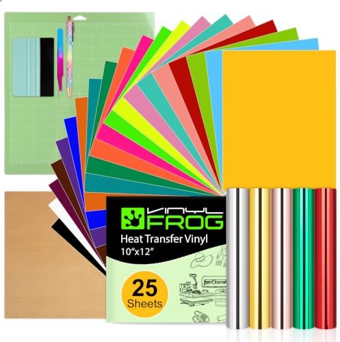 VINYL FROG 30PCS Heat Transfer Vinyl Bundle with Tools – 20 Sheets PU Iron on Vinyl + 5 Metallic HTV, 12"x12" HTV Starter Kit Scraper, Weeding Pen, Tweezers, Cutting Mat, Teflon for DIY T-Shirts