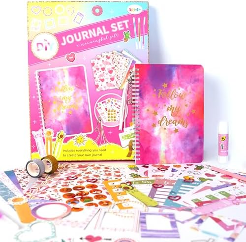 Pure Vie DIY Journal Kit for Girls Ages 8-14, Journaling Art Crafts Kit for Tween & Teen Girls, Creative Scrapbook & Diary Supplies Toy Set with Notebook Sticker - Fun Cute Birthday Xmas Gifts Ideas