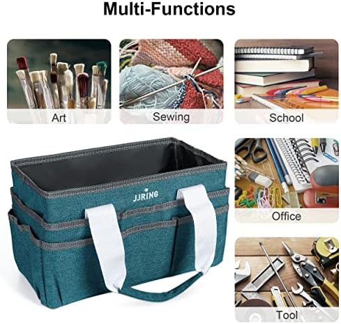 JJRING Craft Organizer Tote Bag Art Storage Caddy Bluish Green | With Multiple Pockets For Sewing, Scrapbooking, School, Medical, And Office Supplies