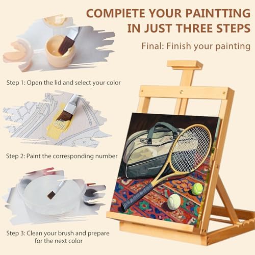 Reivworl Framed Tennis Paint by Numbers Kit for Adults Beginner 10×10 inch