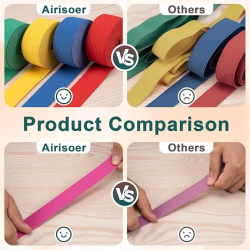 Airisoer Elastic Bands for Sewing 12 Rolls 1 Inch x 2.2 Yards,Bright Colors