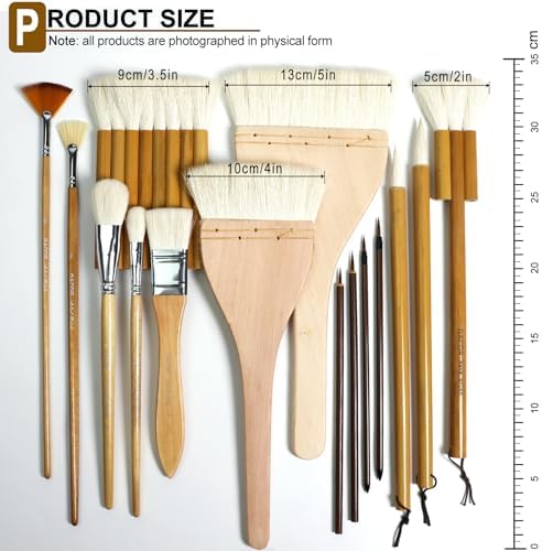 Pottery Brush Set, 15PCS Ceramic Glaze Brushes with Hake Brushes & Storage
