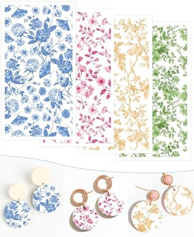 Puocaon Flower Clay Transfer Paper - 20 Pcs Traditional Chinoiserie Art Design Transfer Sheets for Polymer Clay Colorful Floral Earrings Design Jewelry Making