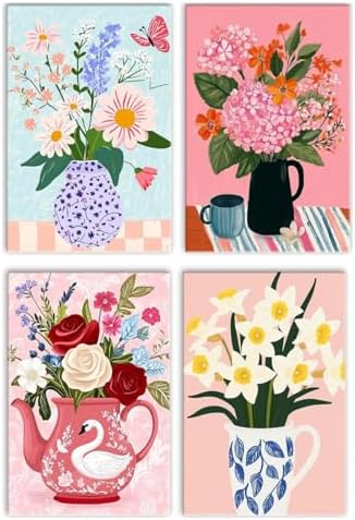 4 PC Flower Vase Diamond Art Kits for Adults, Diamond Painting Kit Adults for Beginners, Round 5D DIY Dimond art,Full Drill Painting Kit Art and Crafts for Adults Home Wall Decor【11.8x15.7inch】
