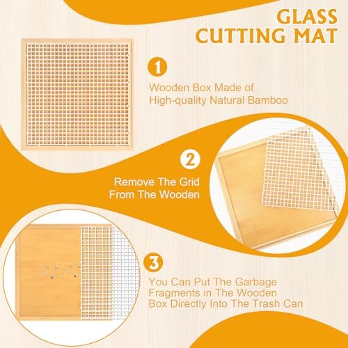 Stained Glass Cutting Mat, 12"x12" Stain Glass Tools and Supplies, Large Cutting Board for Crafting, Includes Cutter, Brush, Ruler, Tweezers, Pliers