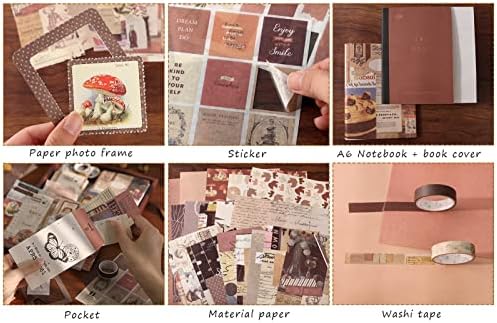 Draupnir Vintage Scrapbook Kit(346pcs), Bullet Junk Journal Kit with Journaling/Scrapbooking Supplies, Stationery, A6 Grid Notebook with Graph Ruled Pages, DIY Gift for Teen Girl Kid Women - Vintage