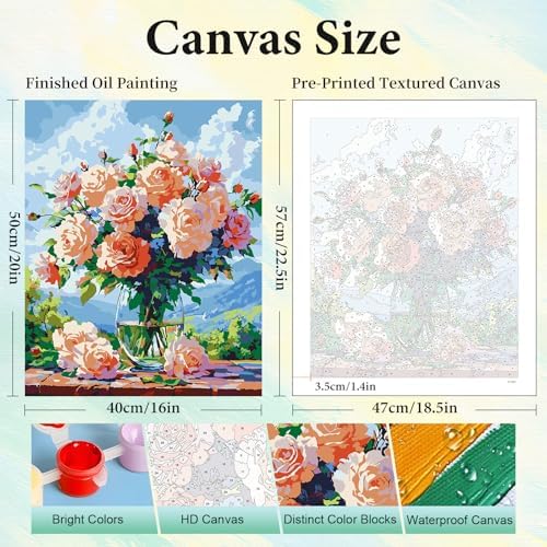 Cytheron Paint by Numbers Kit for Adults, Rose DIY Painting Kit, 16x20 Inch
