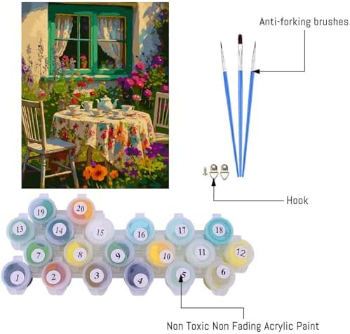 Canrichshop Paint by Numbers Kit for Adults-Garden Paint by Number,DIY Acrylic Oil Painting Beginners Unframed,Adult Paint by Number on Canvas for Decor 16x20inch