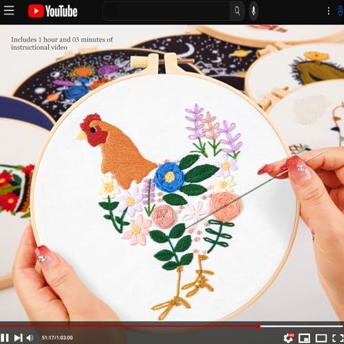 Crafmanoe Hand Embroidery Kits for Beginners Adults, Floral Stamped Cross Stitch Kits for Beginners Adults, Funny Embroidery Set Needlepoint Starter Kits, Embroidery Hoops, Fabric and Video Tutorial