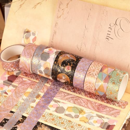 Washi Tape 17 Rolls Geometry and Blue Washi Tape Set, Decorative Tape for Bullet Journal, DIY Craft, Scrapbook Supplies