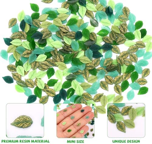 210pcs Green Mini Leaves, Resin Funny Miniature Leaves for Crafts