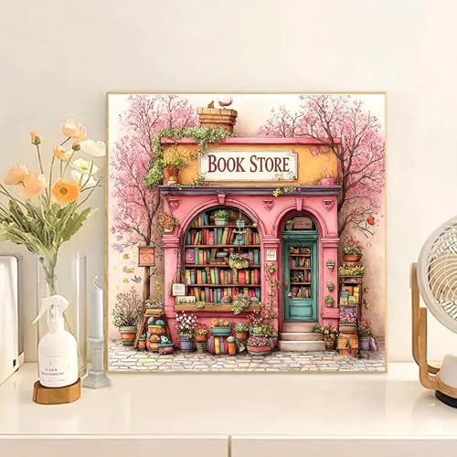 Bookstore Diamond Art Kits for Adults Round Diamond Painting 14x14 Inch
