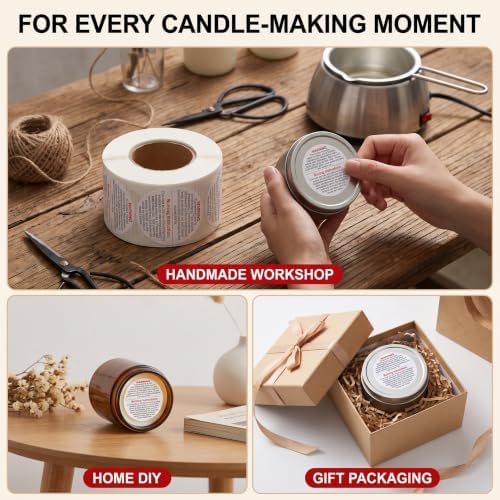 500 Pieces White Warning Labels, 1 Inch Jar Container Stickers for Candle Making DIY Jars and Tins - Safety Decal Stickers for Candle Making Kits