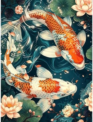 bleihum Diamond Art Kits for Adults Koi, 5D Diamond Painting 12x16inch