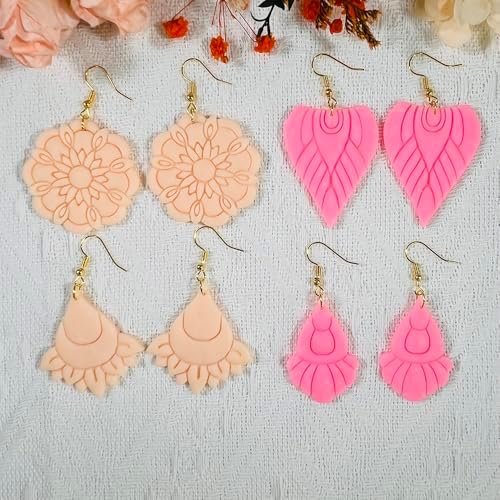 Xaekicr Polymer Clay Cutters Boho Earring Set – 4PCS Clay Cutters for Polymer Clay Jewelry, Mandala Flower and Tribal Shapes, Clay Earring Cutters and Polymer Clay Tools for DIY Craft Making