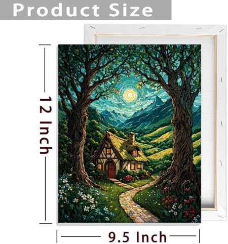 ldazao Landscape Framed Paint by Numbers Kit for Adults Beginner Moon Forest Adult Paint by Number Artist Kits On Canvas DIY Oil Painting Kits for Gift Wall Decor 9.5x12 Inch