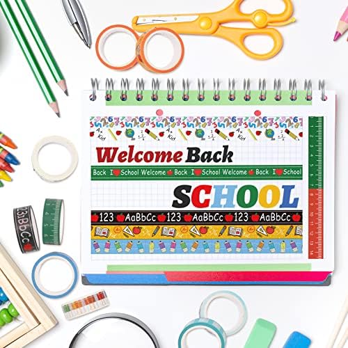 Whaline 12 Rolls Back to School Washi Tape Colorful Welcome Back to School Washi Masking Tape School Bus Ruler Crayon Decorative Paper Stickers for Scrapbook Gift Wrapping DIY Art Crafts