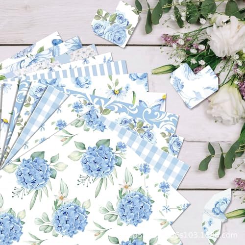 Blue Hydrangea Scrapbook Paper Floral Patterned Paper,11.8 Inch Double-sided DIY Decopodge Junk Journaling Papers Decorative Craft Papers, Journal Scrapbooking Supplies, Card Making Supplies