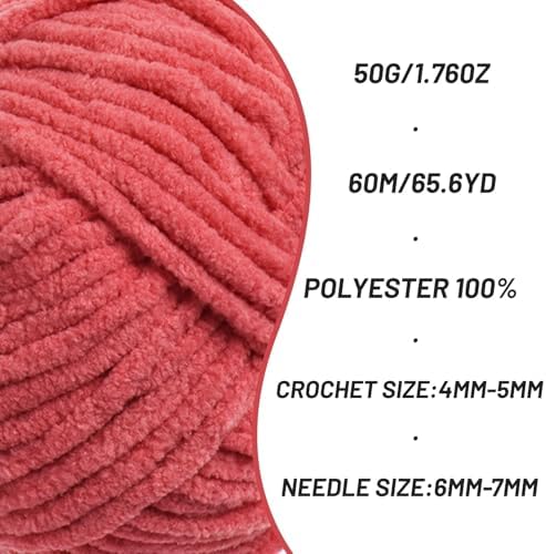 4 Packs Plush Chenille Chunky Crochet Yarn - Baby Yarn for Crocheting Soft - Velvet Yarns Knitting for Blankets Crafts - Fluffy Amigurumi Yarns 200g/262.5yds (4 Watermelon Red)
