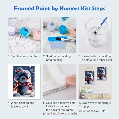 MOGTAA Christmas Paint by Numbers Kit for Adults Beginners with Frame, Penguin Adult Paint by Number Kits on Canvas with Easel, Easy DIY Winter Oil Painting Kits for Home Decor, 8x12in