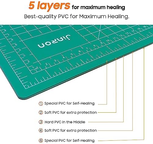 JIARON Self Healing Cutting Mat for Rotary Cutting, 12x18 Inch, Double Sided, 5 Layers, for Sewing, Crafts, Scrapbooking