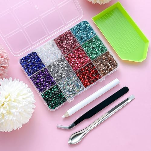 9000Pcs Resin Jelly Rhinestones for Bedazzling 12 Colors 3mm AB Flatback Gems for Diamond Art, Bedazzler Kit with Tools Perfect for Nail Art Crafting Clothing Shoes