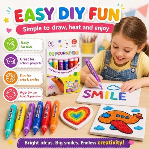 New 2027 Popcorn Pens, 6/12 Colors 3D Bubble Drawing Pen, Heat Activated Puff Paint Raised Texture Craft Tool for DIY Artwork, Greeting Cards, Scrapbooking & Kids' Projects., 6PCS-2 Box