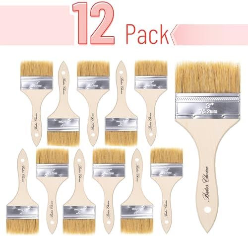 Bates- Chip Paint Brushes, 3 Inch, 12 Pack, Chip Brush, Brushes for Painting, Paint Brushes, Stain Brushes for Wood, Natural Bristle Paint Brush, 3 Inch Paint Brush, Chip Paint Brushes for Paint